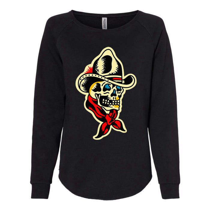 Traditional Cowboy Skull Tattoo Womens California Wash Sweatshirt