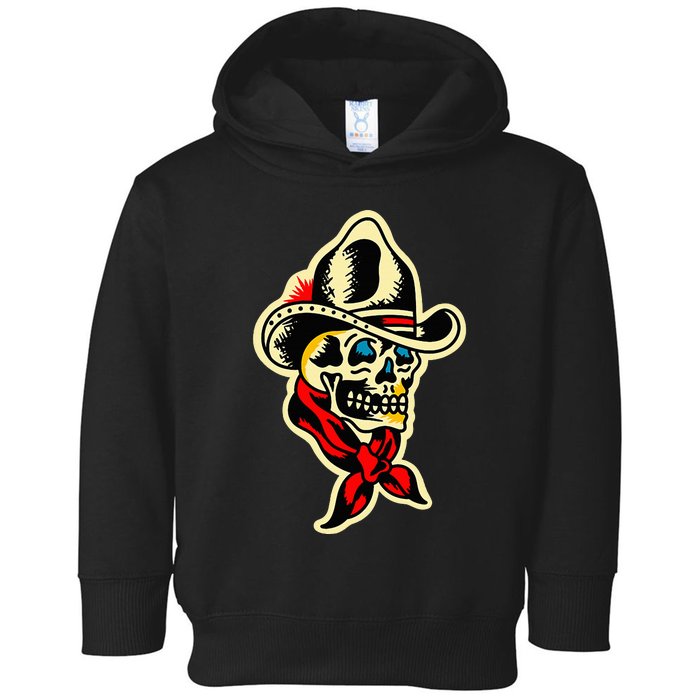 Traditional Cowboy Skull Tattoo Toddler Hoodie