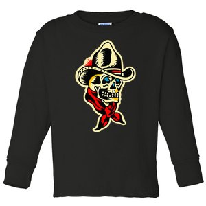 Traditional Cowboy Skull Tattoo Toddler Long Sleeve Shirt