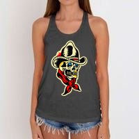 Traditional Cowboy Skull Tattoo Women's Knotted Racerback Tank