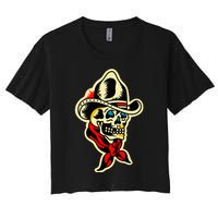 Traditional Cowboy Skull Tattoo Women's Crop Top Tee