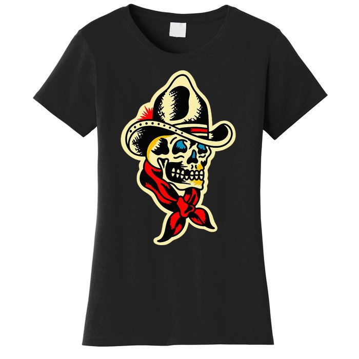 Traditional Cowboy Skull Tattoo Women's T-Shirt