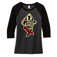 Traditional Cowboy Skull Tattoo Women's Tri-Blend 3/4-Sleeve Raglan Shirt