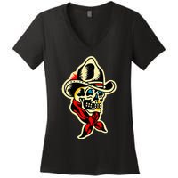 Traditional Cowboy Skull Tattoo Women's V-Neck T-Shirt