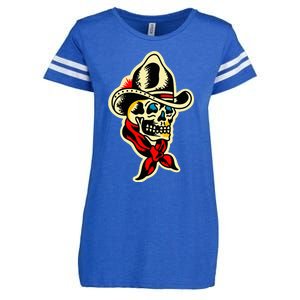 Traditional Cowboy Skull Tattoo Enza Ladies Jersey Football T-Shirt