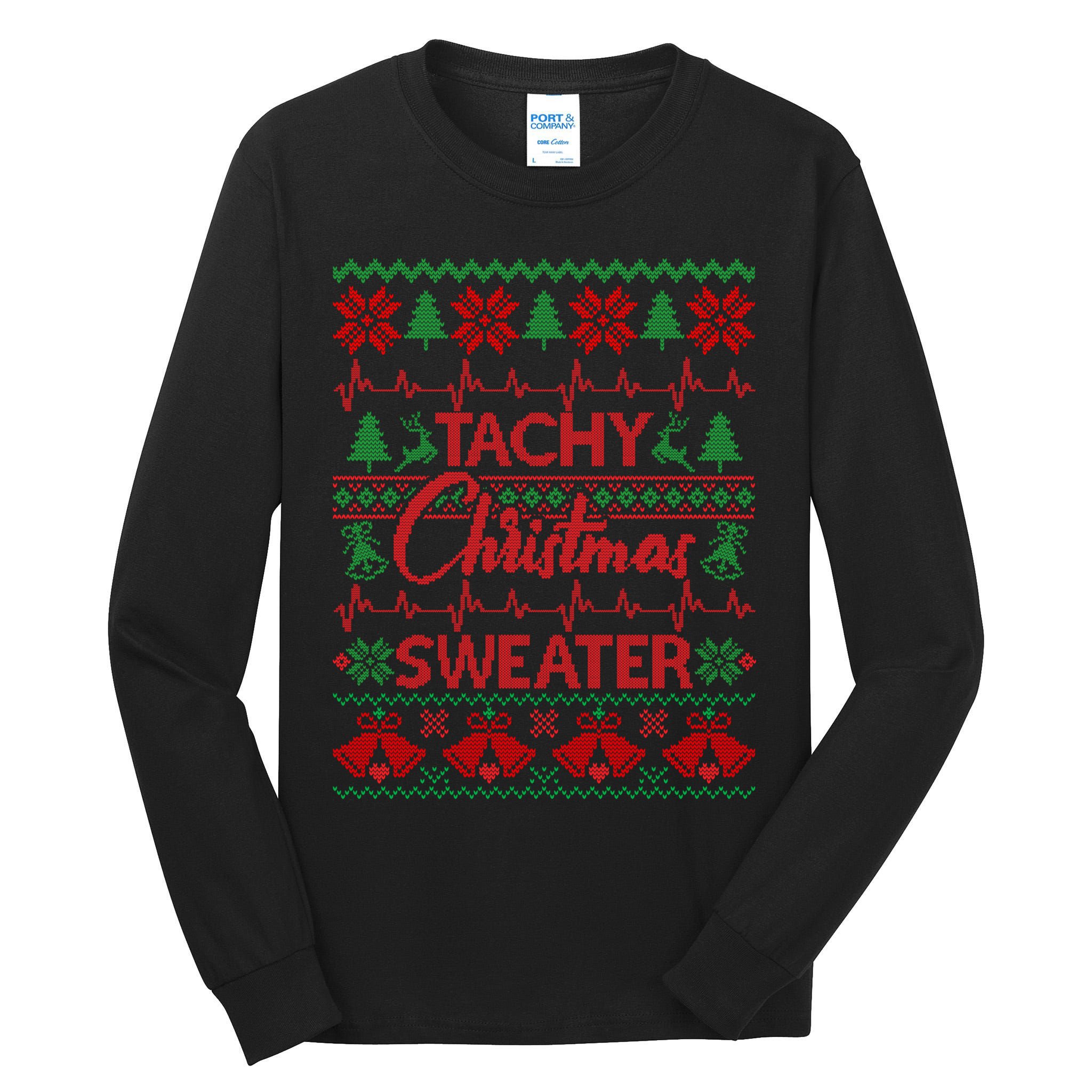 Tachy Christmas Sweater Funny Medical Cardiac ICU RN Nurse Tall Long Sleeve T-Shirt
