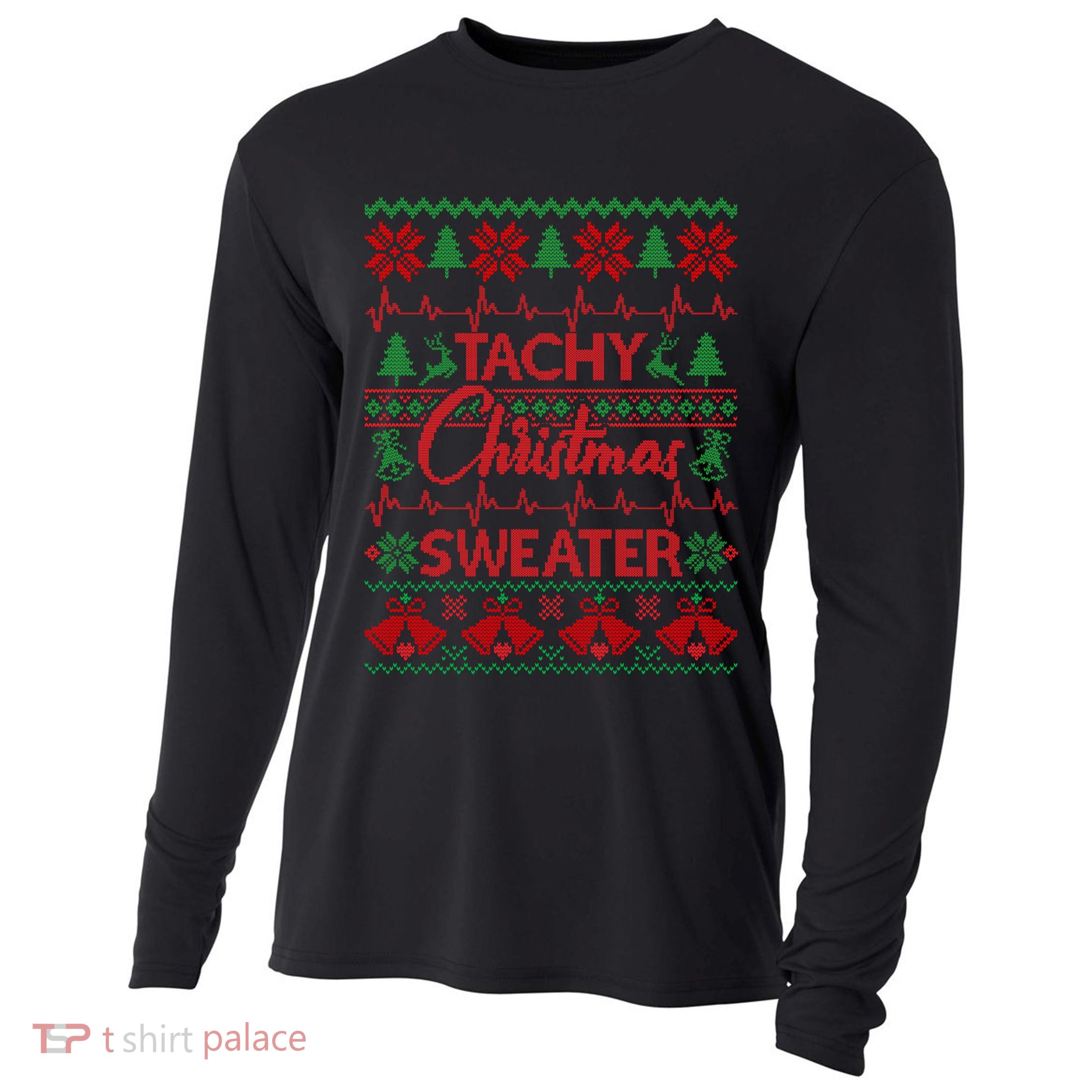 Tachy Christmas Sweater Funny Medical Cardiac ICU RN Nurse Cooling Performance Long Sleeve Crew