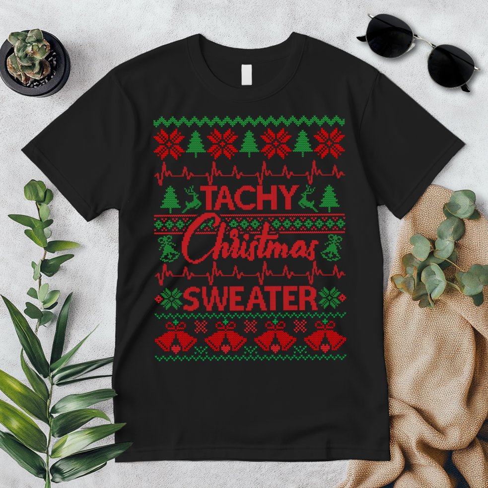 Tachy Christmas Sweater Funny Medical Cardiac ICU RN Nurse Premium T-Shirt