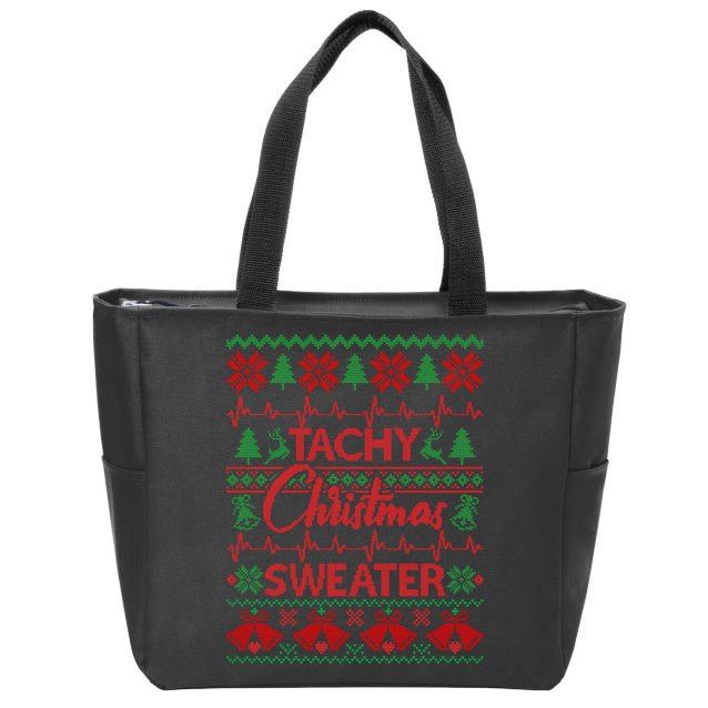 Tachy Christmas Sweater Funny Medical Cardiac ICU RN Nurse Zip Tote Bag
