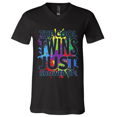 The Cool Twins Just Showed Up Funny Twins V-Neck T-Shirt
