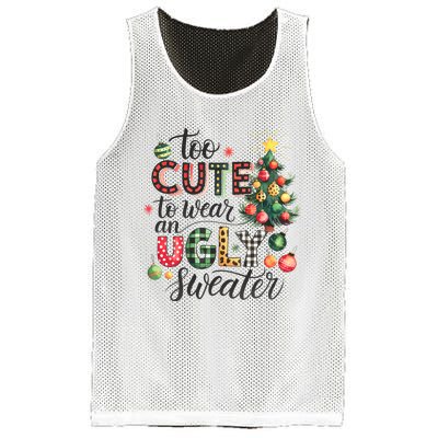 Too Cute To Wear An Ugly Sweater Funny Christmas Holiday Xmas Mesh Reversible Basketball Jersey Tank