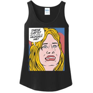 THESE CATS THEY ARE TRYING TO MURDER ME Ladies Essential Tank