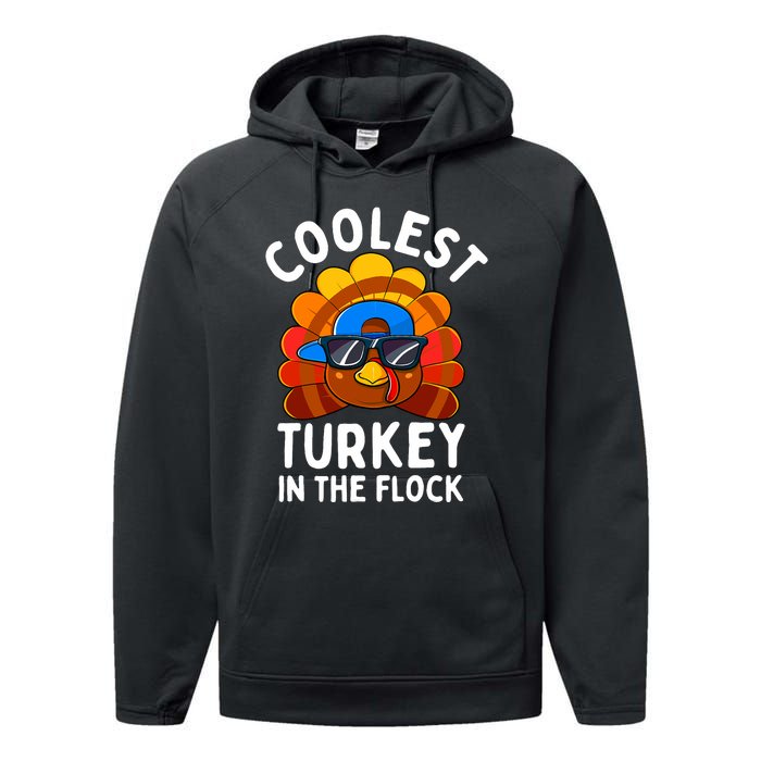 Thanksgiving Coolest Turkey In The Flock Performance Fleece Hoodie