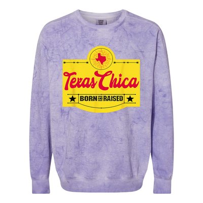 Texas Chica Texas Born & Raised Chick Womens Parody Colorblast Crewneck Sweatshirt