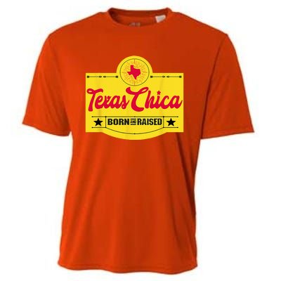 Texas Chica Texas Born & Raised Chick Womens Parody Cooling Performance Crew T-Shirt