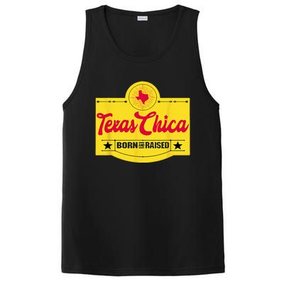 Texas Chica Texas Born & Raised Chick Womens Parody PosiCharge Competitor Tank