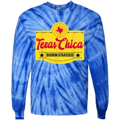 Texas Chica Texas Born & Raised Chick Womens Parody Tie-Dye Long Sleeve Shirt