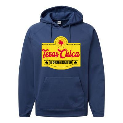 Texas Chica Texas Born & Raised Chick Womens Parody Performance Fleece Hoodie