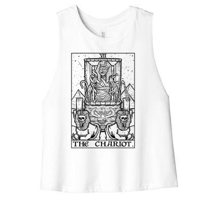 The Chariot Tarot Card Mummy Halloween Egyptian Witch Horror Gift Women's Racerback Cropped Tank