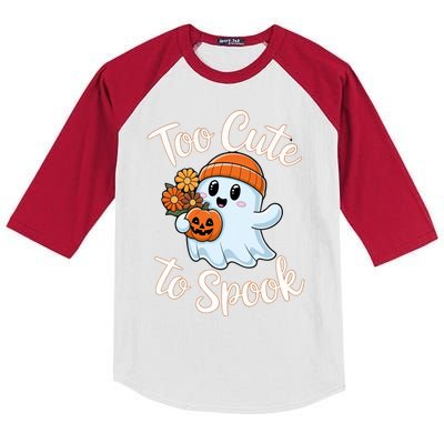 Too Cute To Spook Halloween Ghost Pumpkin Halloween Costume Women Kids Colorblock Raglan Jersey