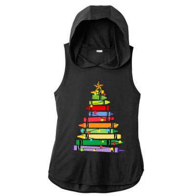 teacher christmas t crayon tree light s student Ladies PosiCharge Tri-Blend Wicking Draft Hoodie Tank