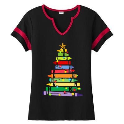 teacher christmas t crayon tree light s student Ladies Halftime Notch Neck Tee