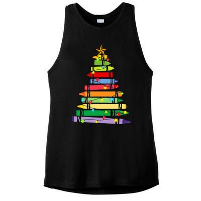 teacher christmas t crayon tree light s student Ladies PosiCharge Tri-Blend Wicking Tank