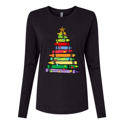 teacher christmas t crayon tree light s student Womens Cotton Relaxed Long Sleeve T-Shirt