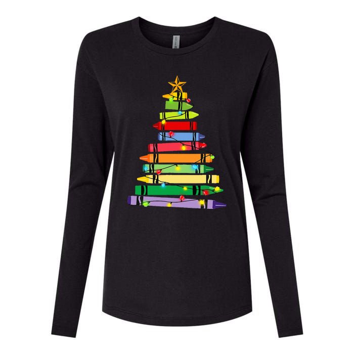 teacher christmas t crayon tree light s student Womens Cotton Relaxed Long Sleeve T-Shirt