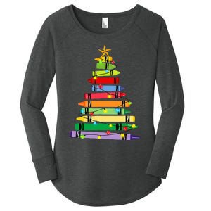 teacher christmas t crayon tree light s student Women's Perfect Tri Tunic Long Sleeve Shirt