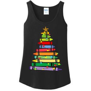 teacher christmas t crayon tree light s student Ladies Essential Tank