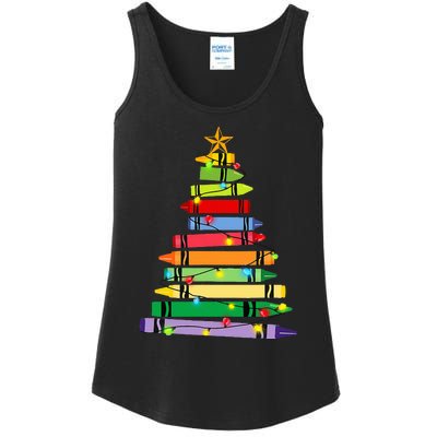 teacher christmas t crayon tree light s student Ladies Essential Tank