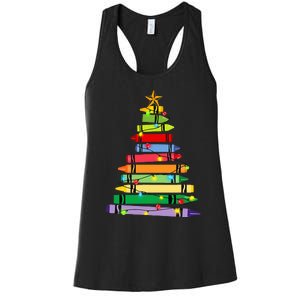 teacher christmas t crayon tree light s student Women's Racerback Tank