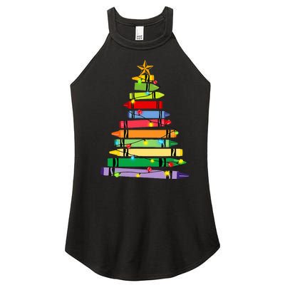 teacher christmas t crayon tree light s student Women's Perfect Tri Rocker Tank