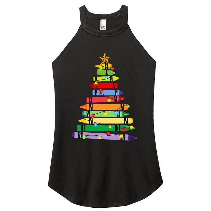 teacher christmas t crayon tree light s student Women's Perfect Tri Rocker Tank