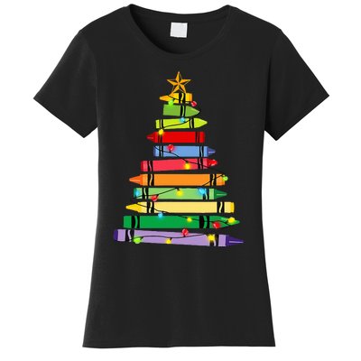 teacher christmas t crayon tree light s student Women's T-Shirt