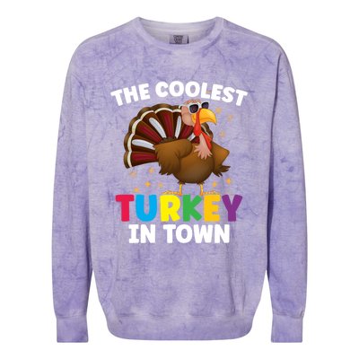 The Coolest Turkey In Town Colorful Thanksgiving Funny Gift Colorblast Crewneck Sweatshirt