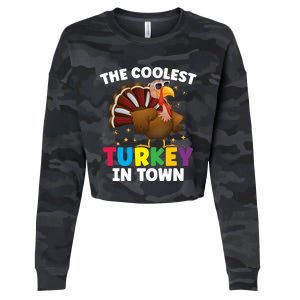 The Coolest Turkey In Town Colorful Thanksgiving Funny Gift Cropped Pullover Crew