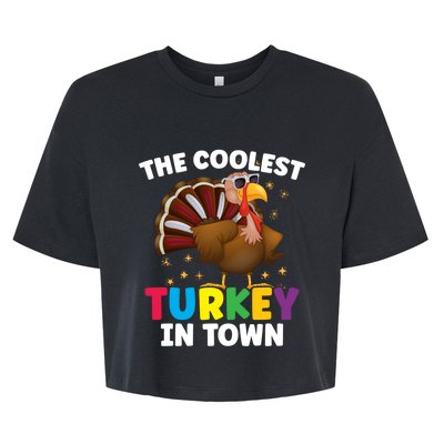 The Coolest Turkey In Town Colorful Thanksgiving Funny Gift Bella+Canvas Jersey Crop Tee