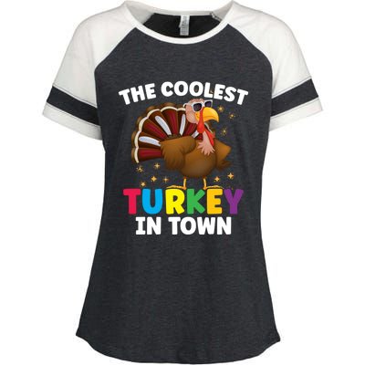 The Coolest Turkey In Town Colorful Thanksgiving Funny Gift Enza Ladies Jersey Colorblock Tee