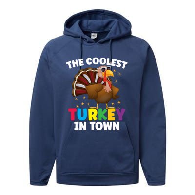 The Coolest Turkey In Town Colorful Thanksgiving Funny Gift Performance Fleece Hoodie