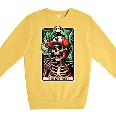 Tarot Card The Stoner Weed Lover Skeleton Cannabis 420 Premium Crewneck Sweatshirt