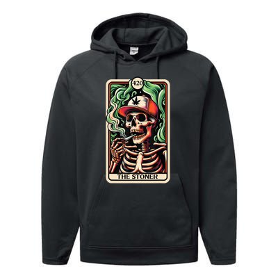 Tarot Card The Stoner Weed Lover Skeleton Cannabis 420 Performance Fleece Hoodie