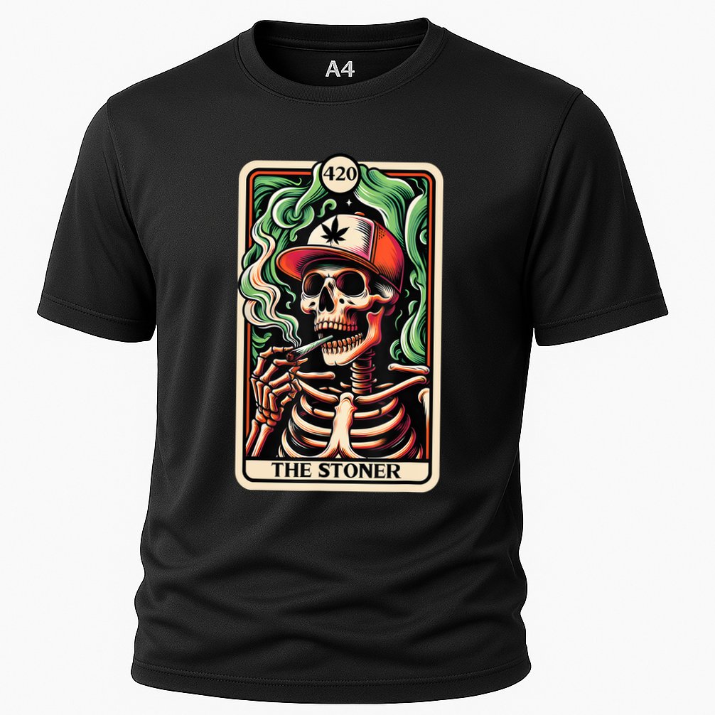Tarot Card The Stoner Weed Lover Skeleton Cannabis 420 Cooling Performance Crew T-Shirt