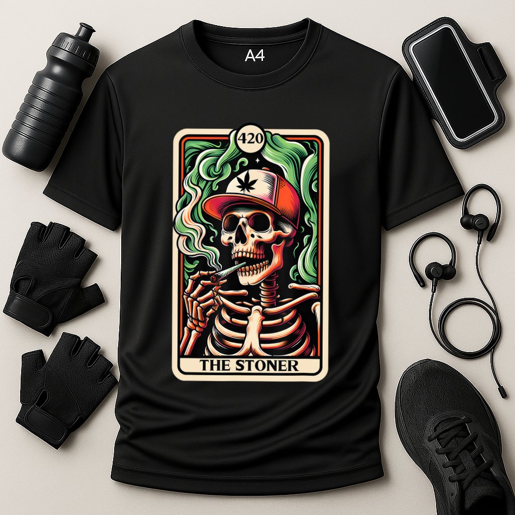 Tarot Card The Stoner Weed Lover Skeleton Cannabis 420 Cooling Performance Crew T-Shirt