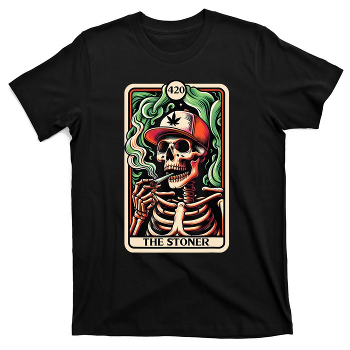 Tarot Card The Stoner Weed Lover Skeleton Cannabis 420 T-Shirt