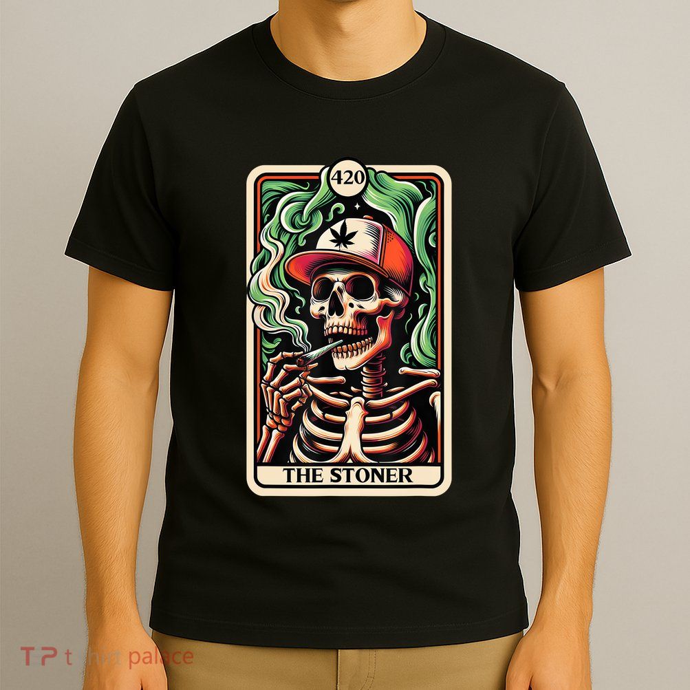 Tarot Card The Stoner Weed Lover Skeleton Cannabis 420 T-Shirt