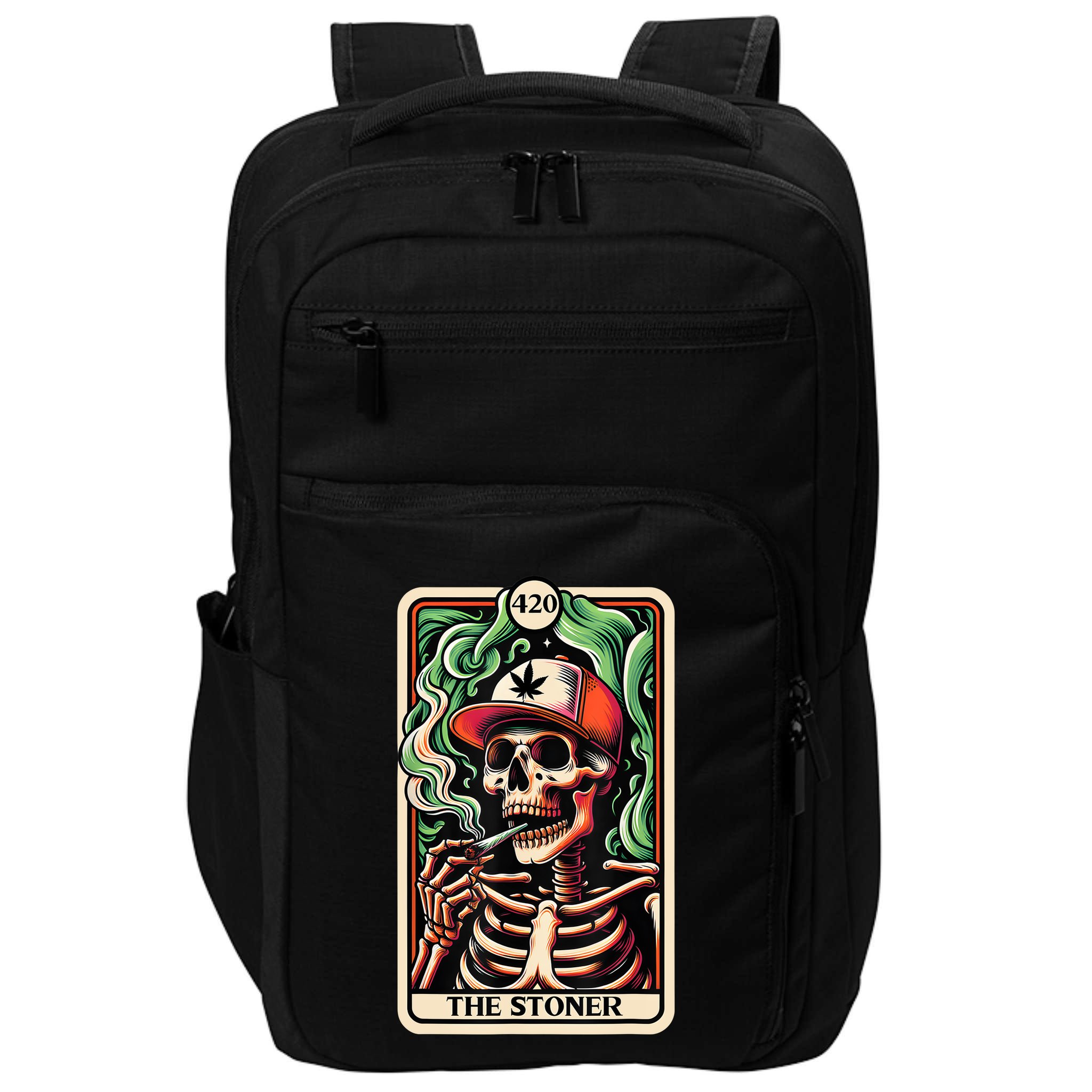 Tarot Card The Stoner Weed Lover Skeleton Cannabis 420 Impact Tech Backpack
