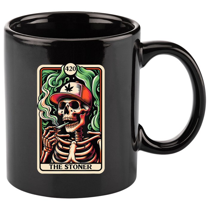 Tarot Card The Stoner Weed Lover Skeleton Cannabis 420 11oz C Handle Ceramic Mug