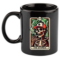 Tarot Card The Stoner Weed Lover Skeleton Cannabis 420 11oz C Handle Ceramic Mug